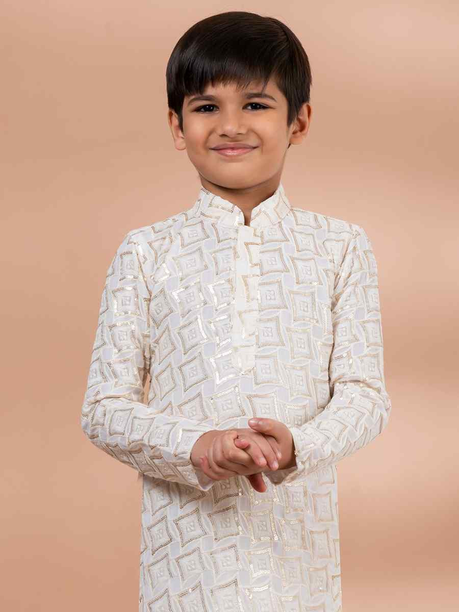 White Viscose Printed Festival Traditional Kurta Pyjama Boys Wear