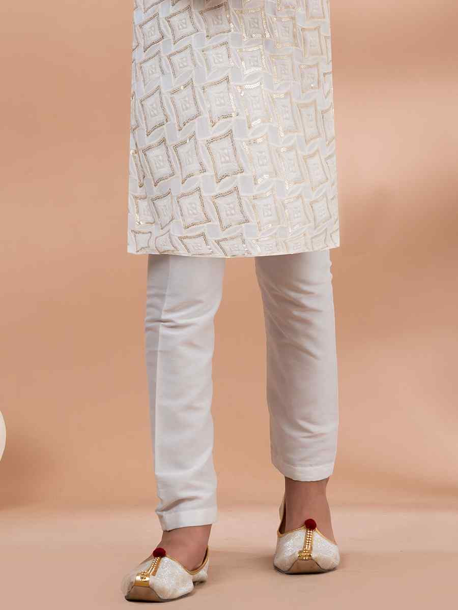White Viscose Printed Festival Traditional Kurta Pyjama Boys Wear