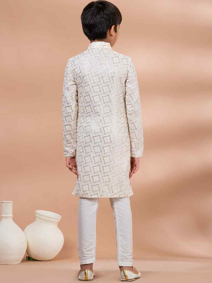 White Viscose Printed Festival Traditional Kurta Pyjama Boys Wear