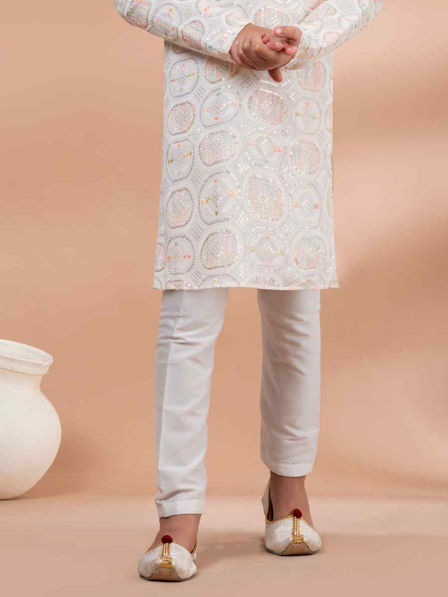 White Viscose Printed Festival Traditional Kurta Pyjama Boys Wear