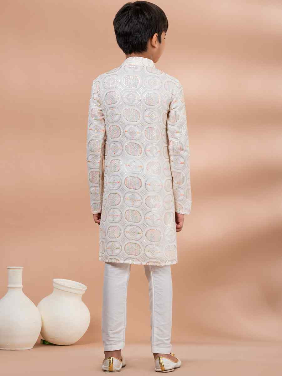 White Viscose Printed Festival Traditional Kurta Pyjama Boys Wear