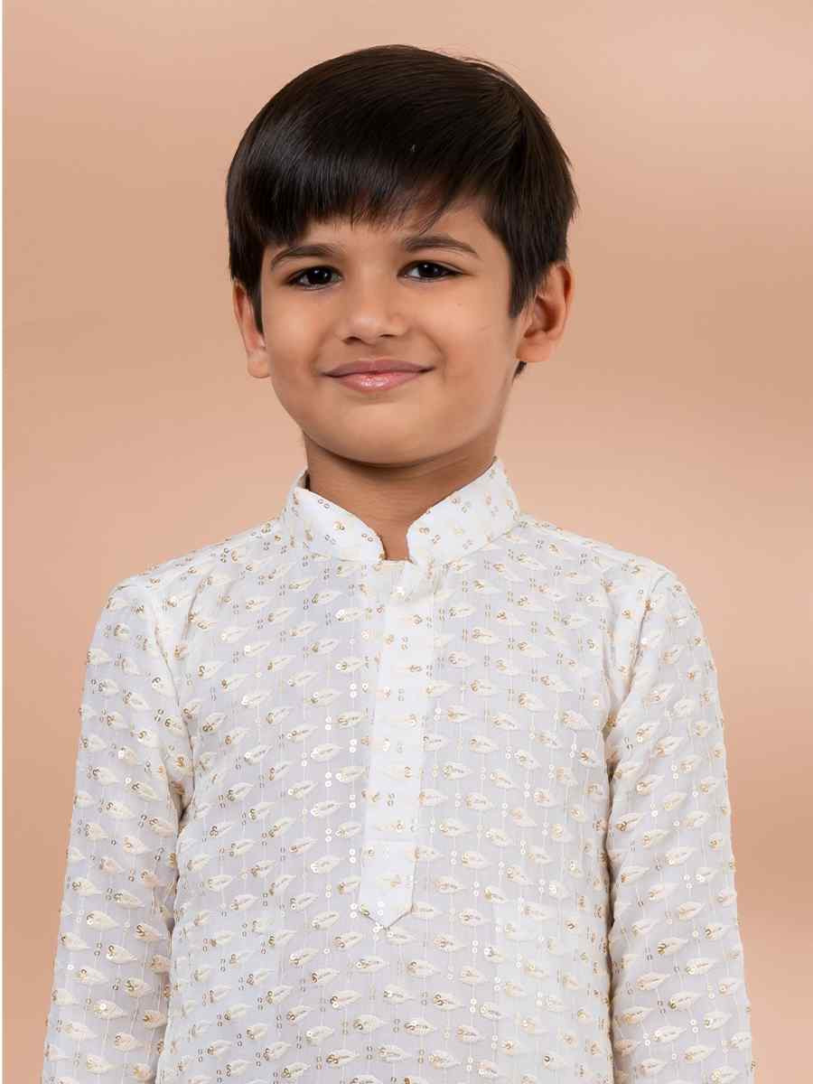 White Viscose Printed Festival Traditional Kurta Pyjama Boys Wear