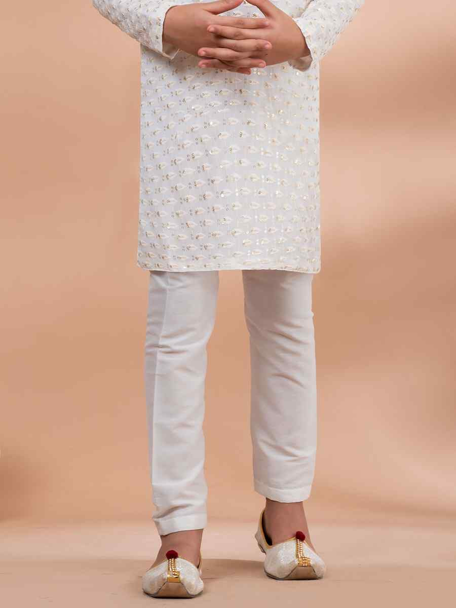 White Viscose Printed Festival Traditional Kurta Pyjama Boys Wear