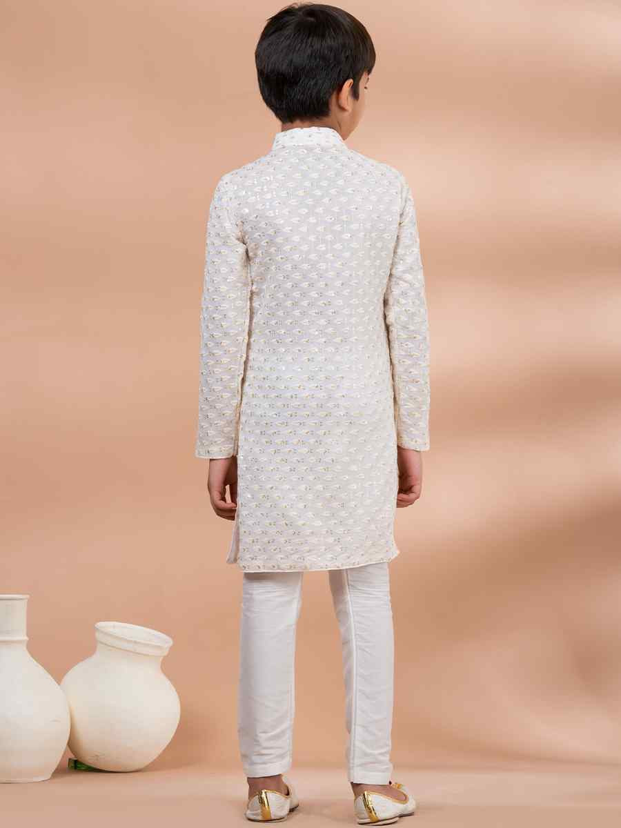 White Viscose Printed Festival Traditional Kurta Pyjama Boys Wear