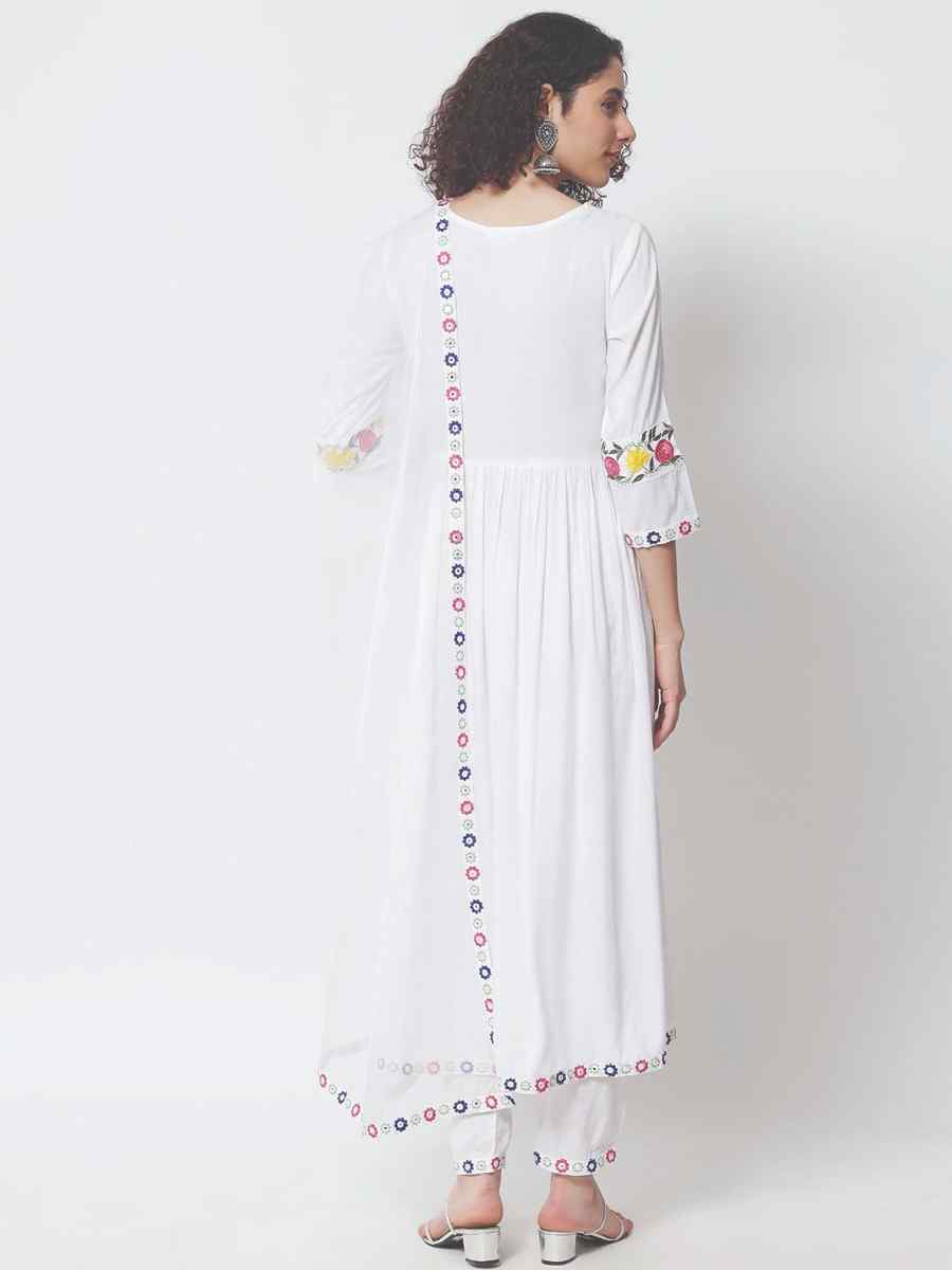 White Viscose Rayon Printed Festival Casual Ready Pant Salwar Kameez