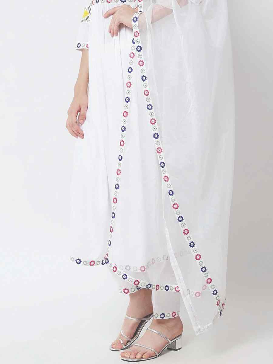 White Viscose Rayon Printed Festival Casual Ready Pant Salwar Kameez