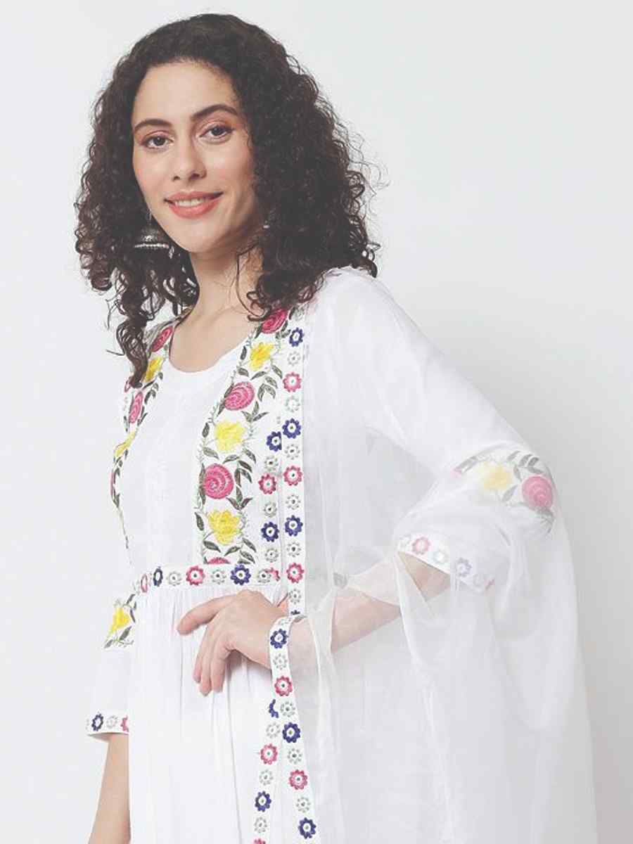 White Viscose Rayon Printed Festival Casual Ready Pant Salwar Kameez