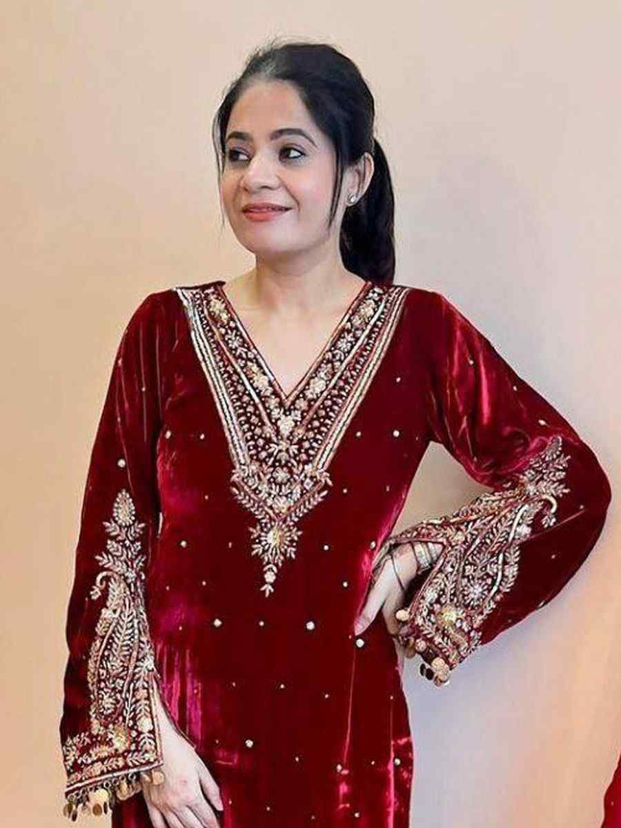 White Viscose Velvet Embroidery Party Wedding Festival Casual Ready Pant Salwar Kameez