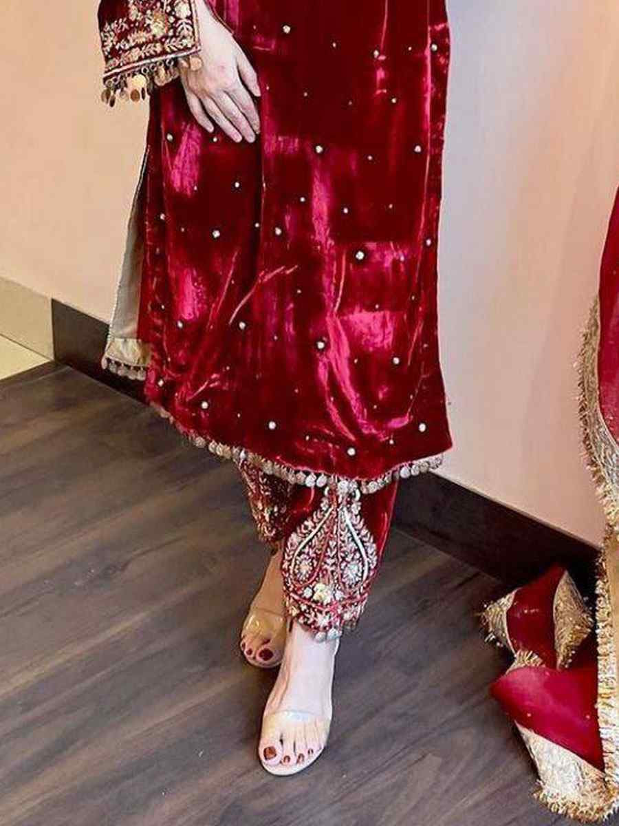 White Viscose Velvet Embroidery Party Wedding Festival Casual Ready Pant Salwar Kameez