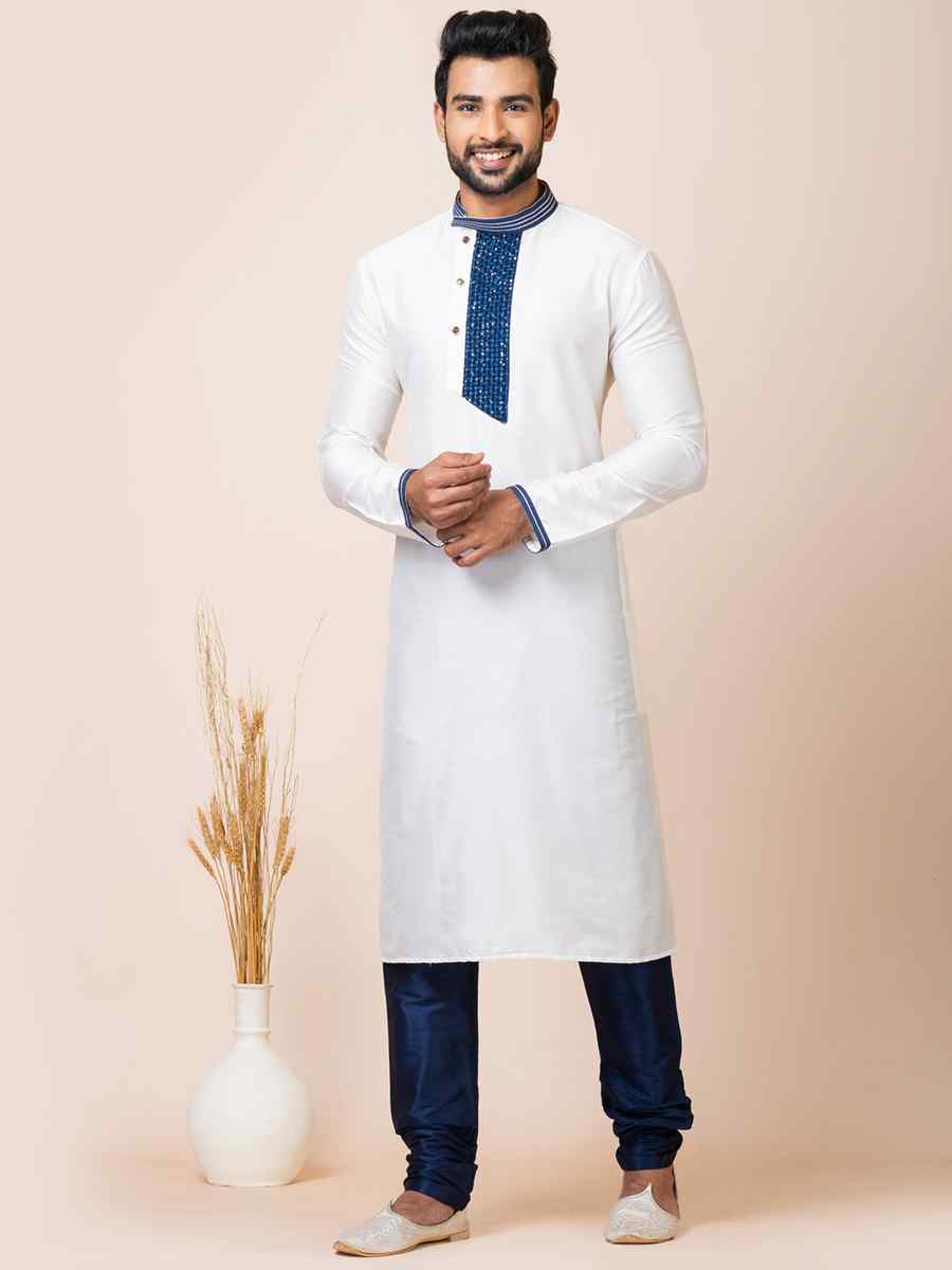 White Viscose Woven Festival Mehendi Kurta