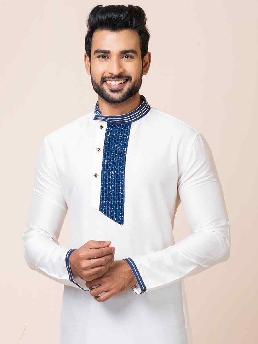 White Viscose Woven Festival Mehendi Kurta