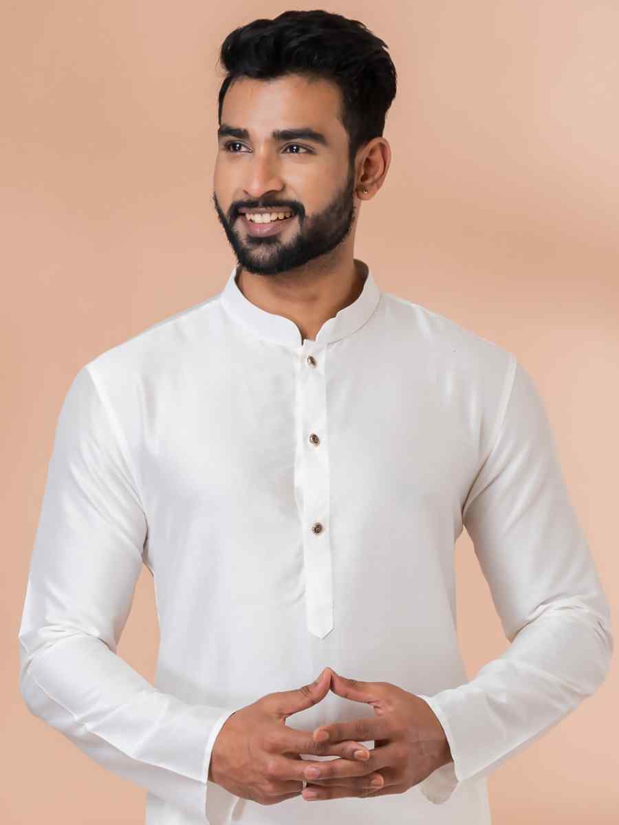 White Viscose Woven Festival Wedding Kurta