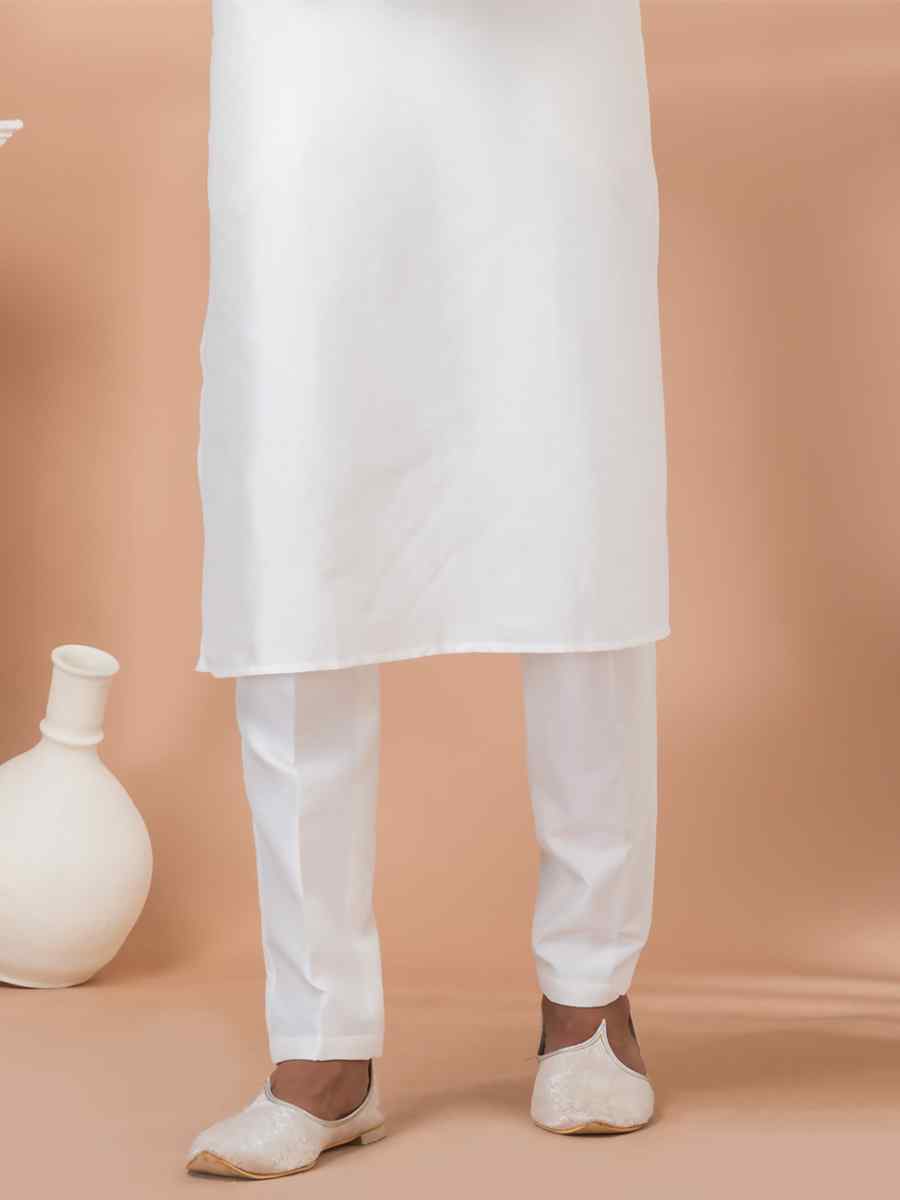 White Viscose Woven Festival Wedding Kurta