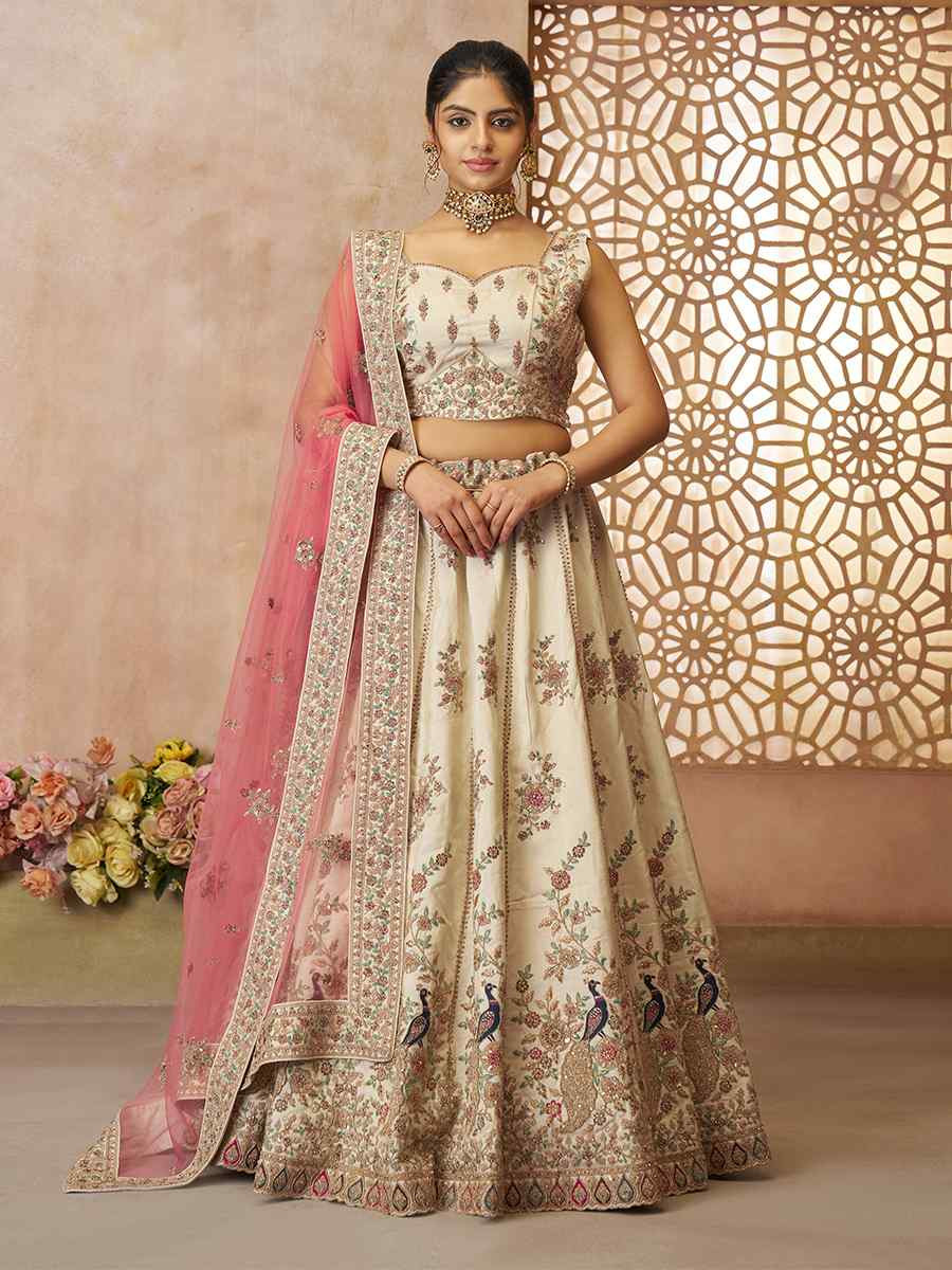 White Zari Silk Embroidered Wedding Bridesmaid Heavy Border Lehenga Choli