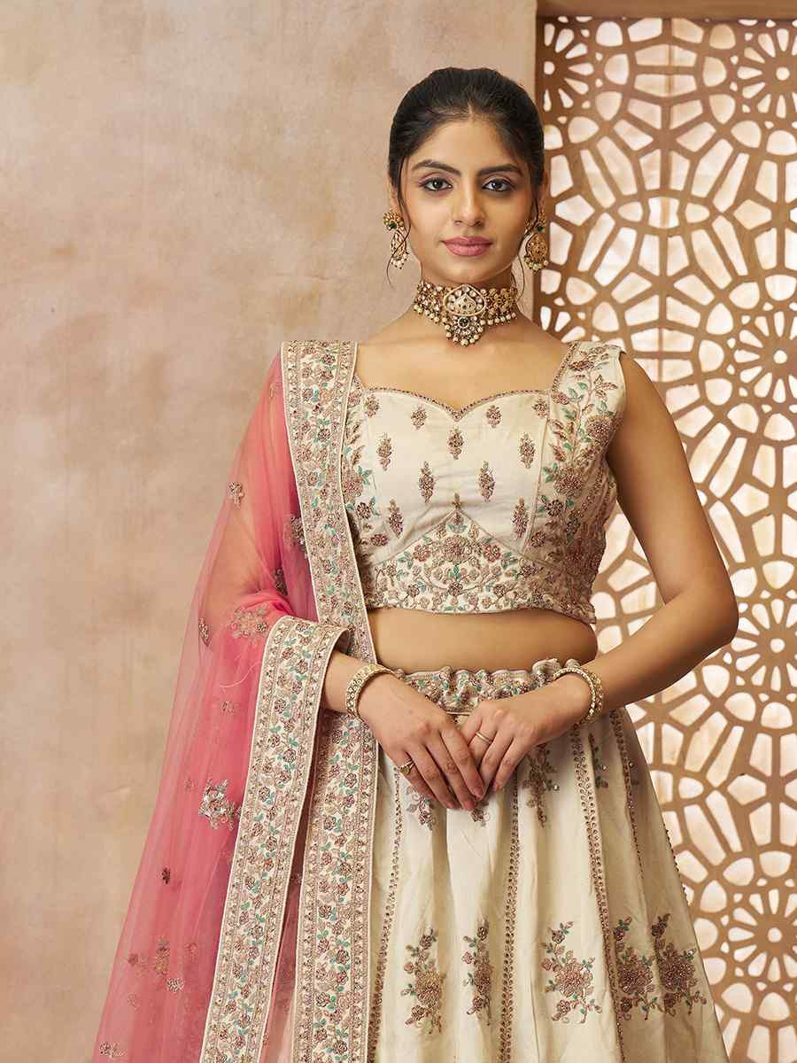 White Zari Silk Embroidered Wedding Bridesmaid Heavy Border Lehenga Choli