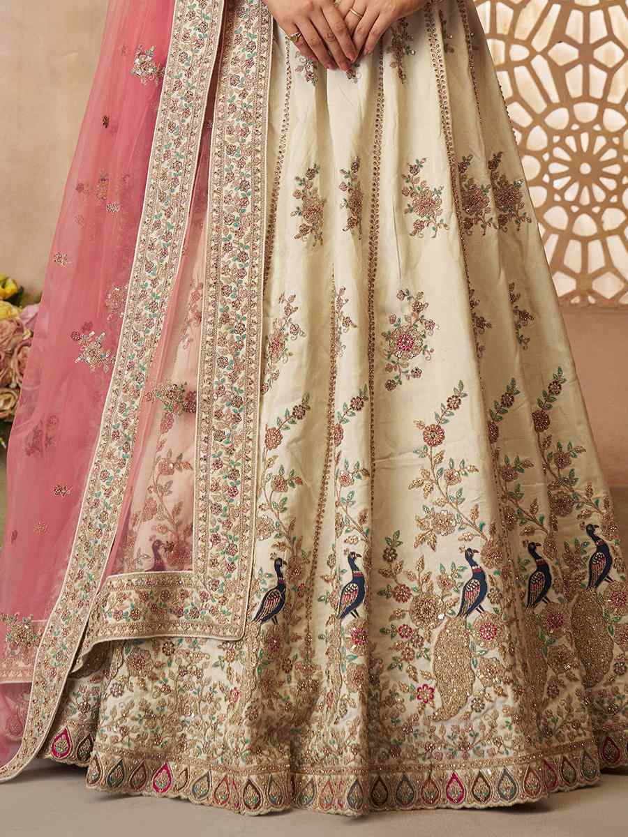 White Zari Silk Embroidered Wedding Bridesmaid Heavy Border Lehenga Choli
