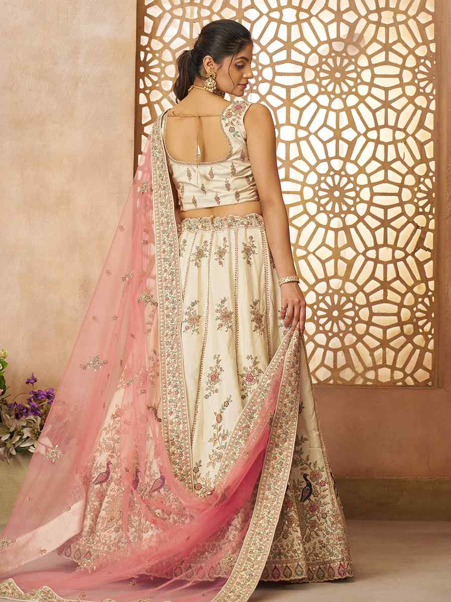 White Zari Silk Embroidered Wedding Bridesmaid Heavy Border Lehenga Choli