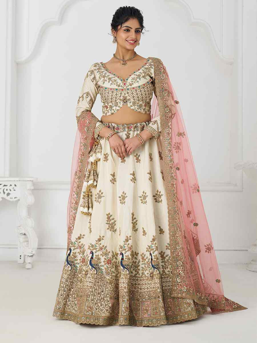 White Zari Silk Embroidered Wedding Bridesmaid Heavy Border Lehenga Choli