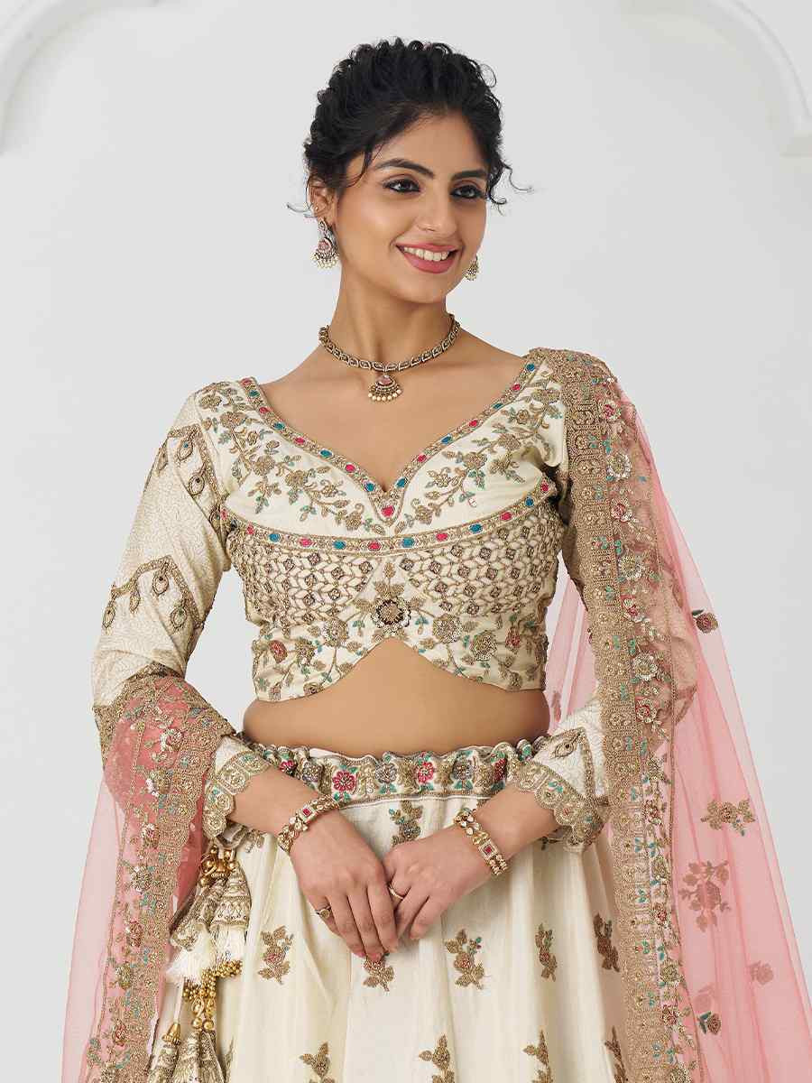 White Zari Silk Embroidered Wedding Bridesmaid Heavy Border Lehenga Choli