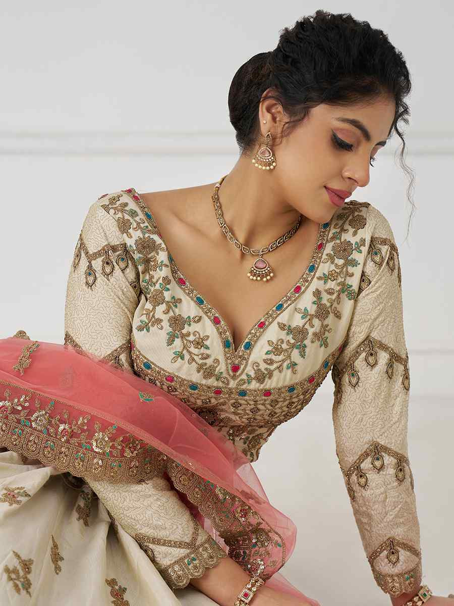 White Zari Silk Embroidered Wedding Bridesmaid Heavy Border Lehenga Choli