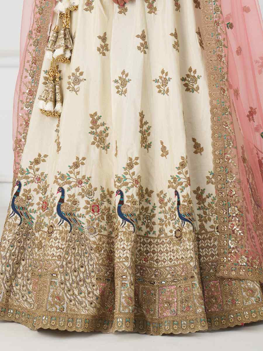 White Zari Silk Embroidered Wedding Bridesmaid Heavy Border Lehenga Choli