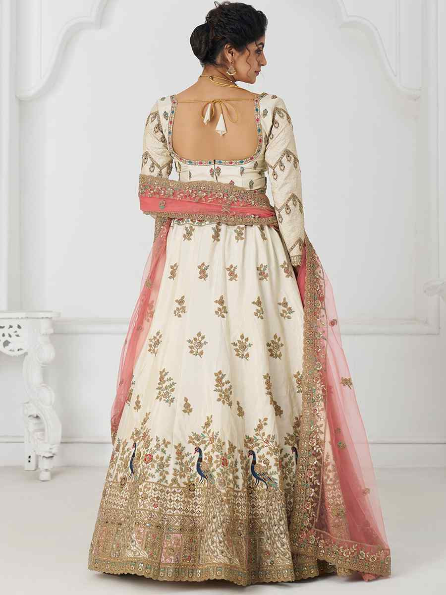 White Zari Silk Embroidered Wedding Bridesmaid Heavy Border Lehenga Choli
