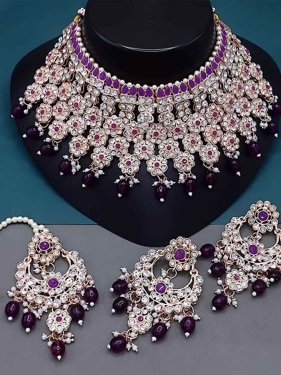 Wine Alloy Metal Festival Wear Kundan Necklace