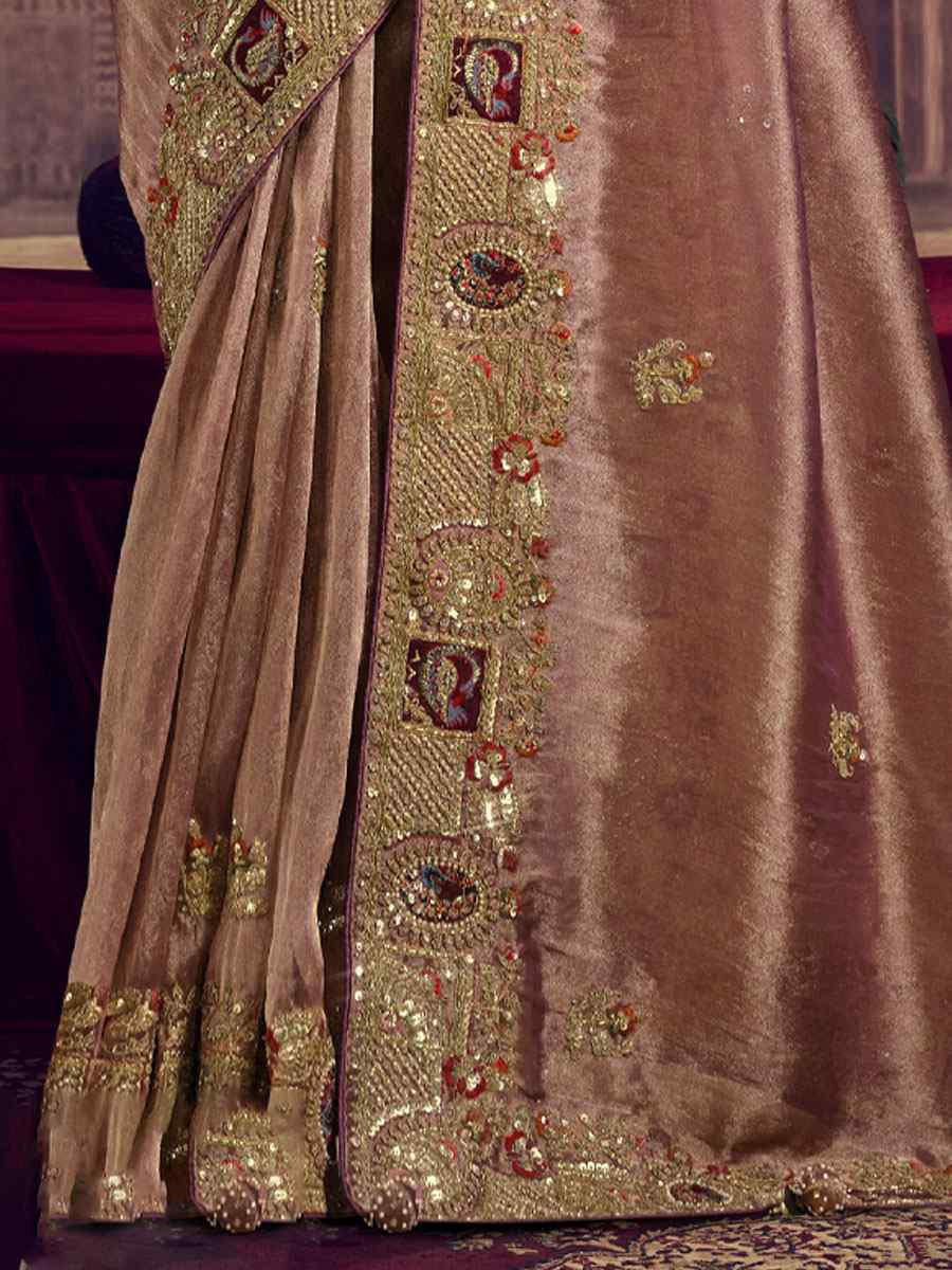 Wine and Gold Pure Georgette Embroidery Festival Wedding Fancy Classic Heavy Border Saree