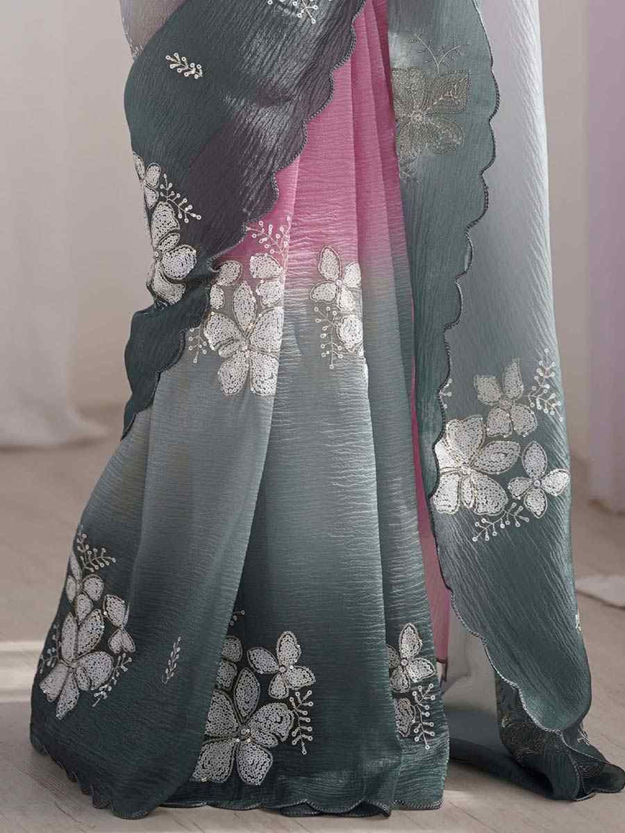 Wine and Green Crunchy Crush Embroidered Festival Wedding Fancy Heavy Border Saree