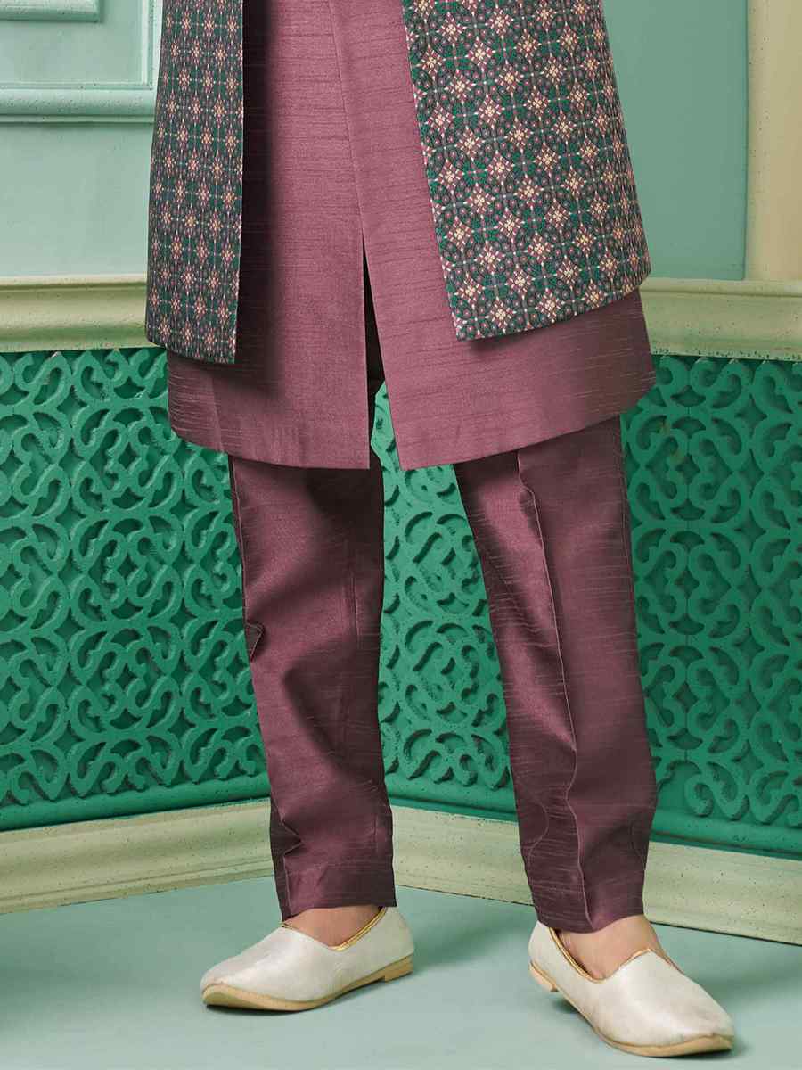 Wine Art Banarasi Silk Embroidered Festival Wedding Sherwani