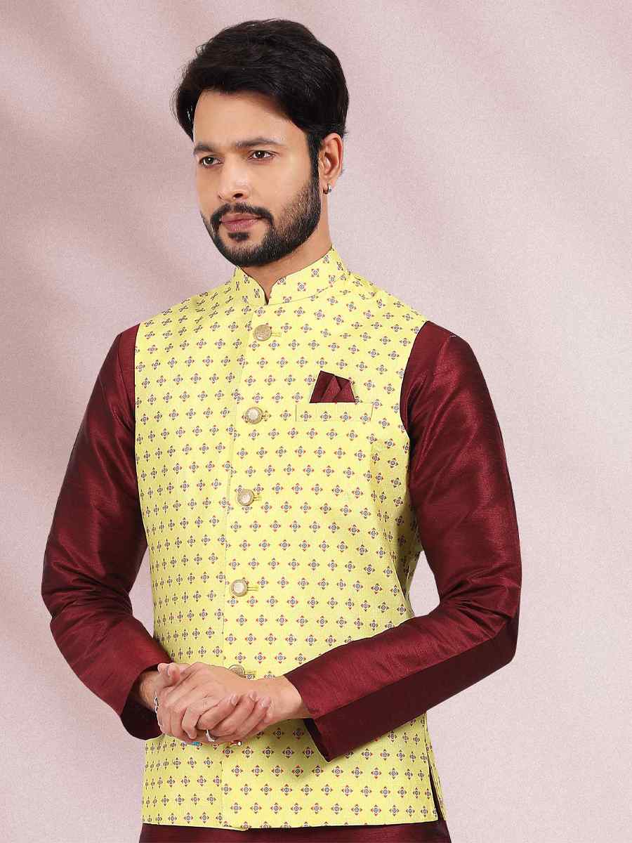 Wine Art Banarasi Silk Woven Festival Party Kurta