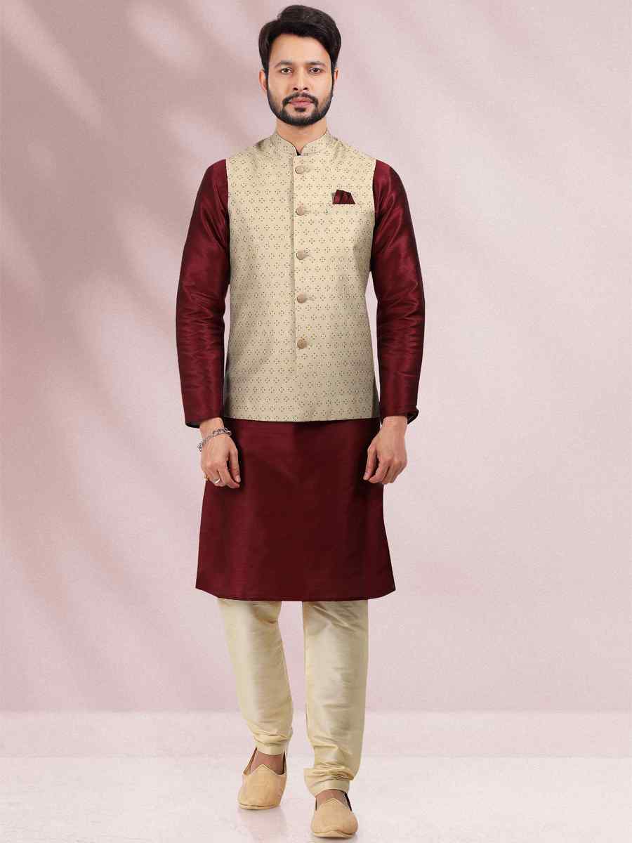 Wine Art Banarasi Silk Woven Festival Party Kurta