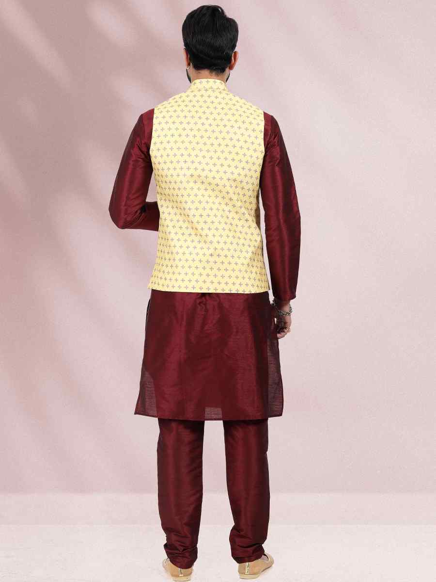 Wine Art Banarasi Silk Woven Festival Party Kurta