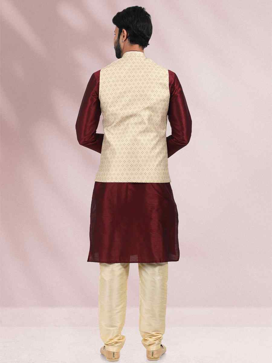 Wine Art Banarasi Silk Woven Festival Party Kurta