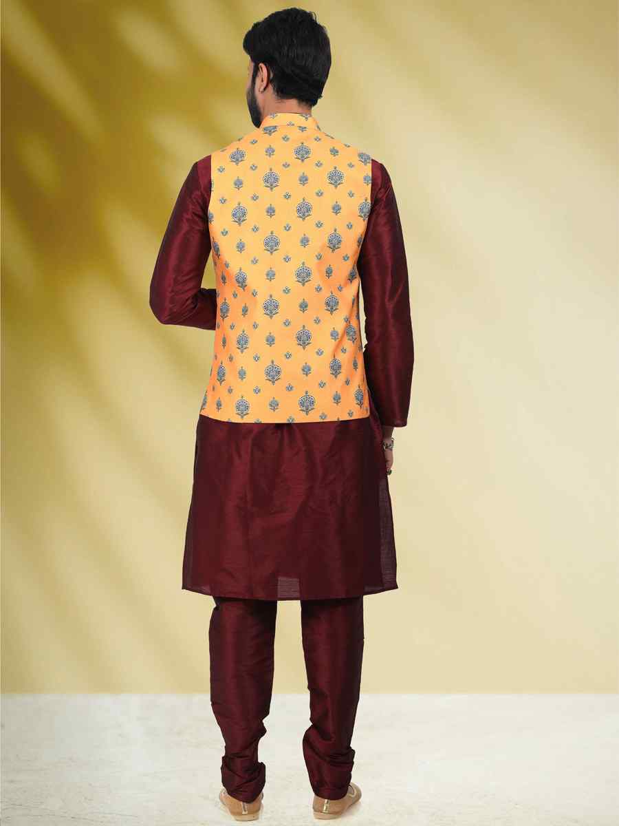 Wine Art Banarasi Silk Woven Festival Party Kurta