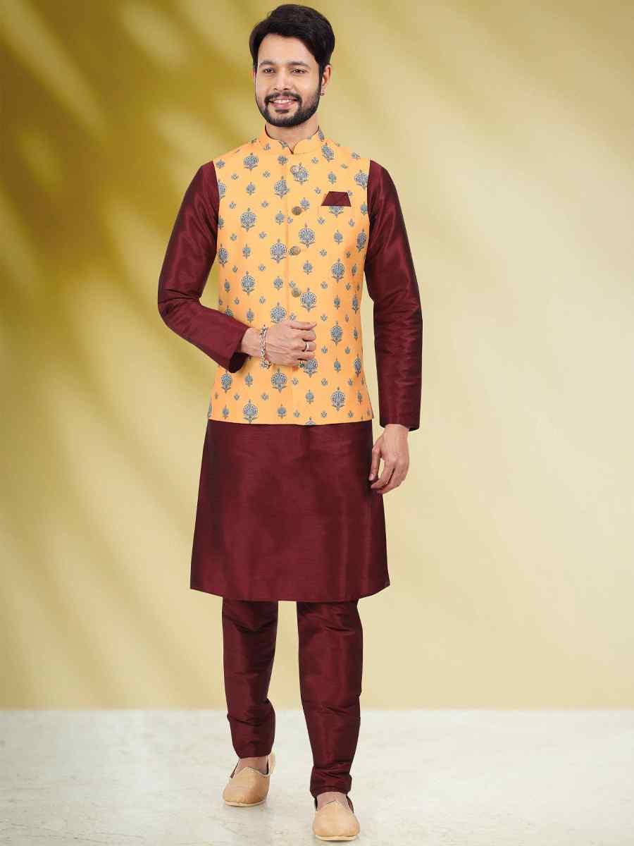 Wine Art Banarasi Silk Woven Festival Party Kurta