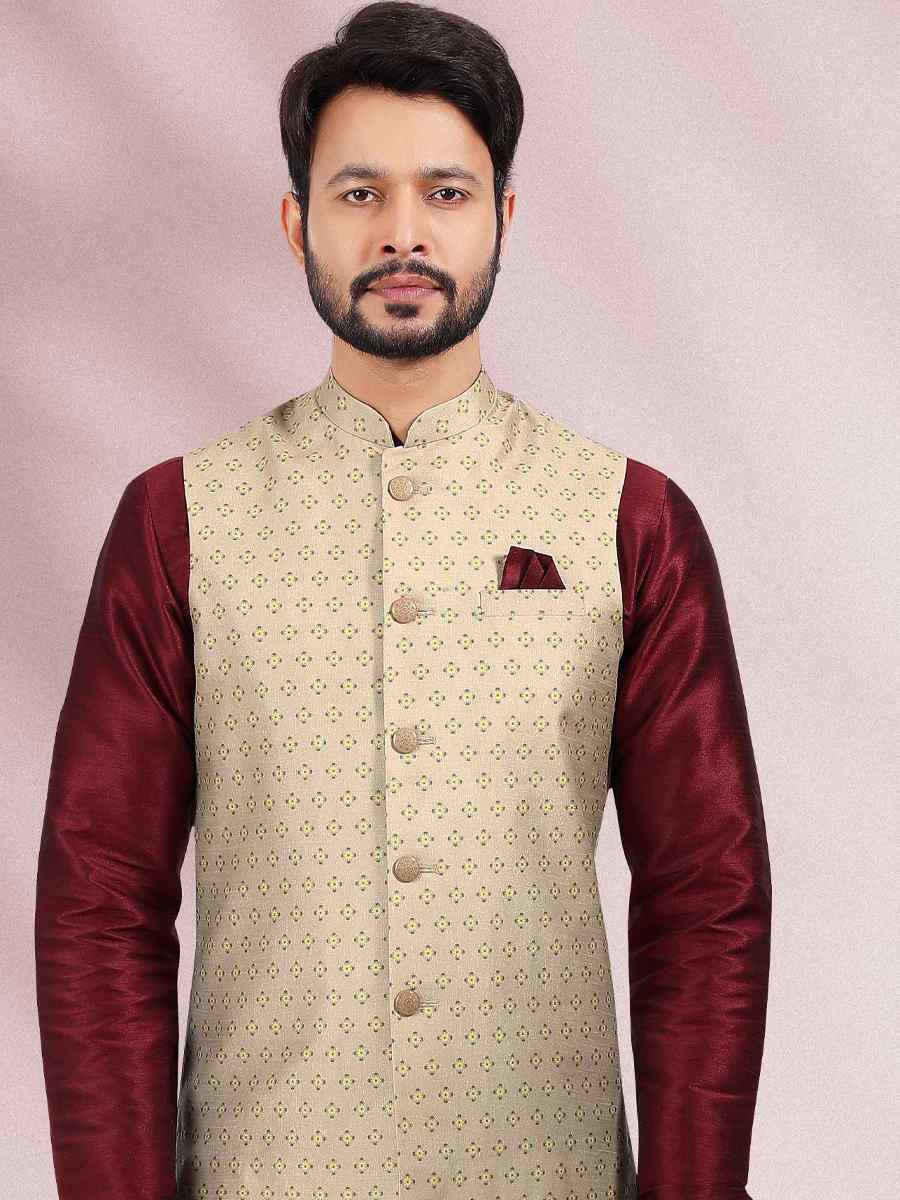 Wine Art Banarasi Silk Woven Festival Party Kurta