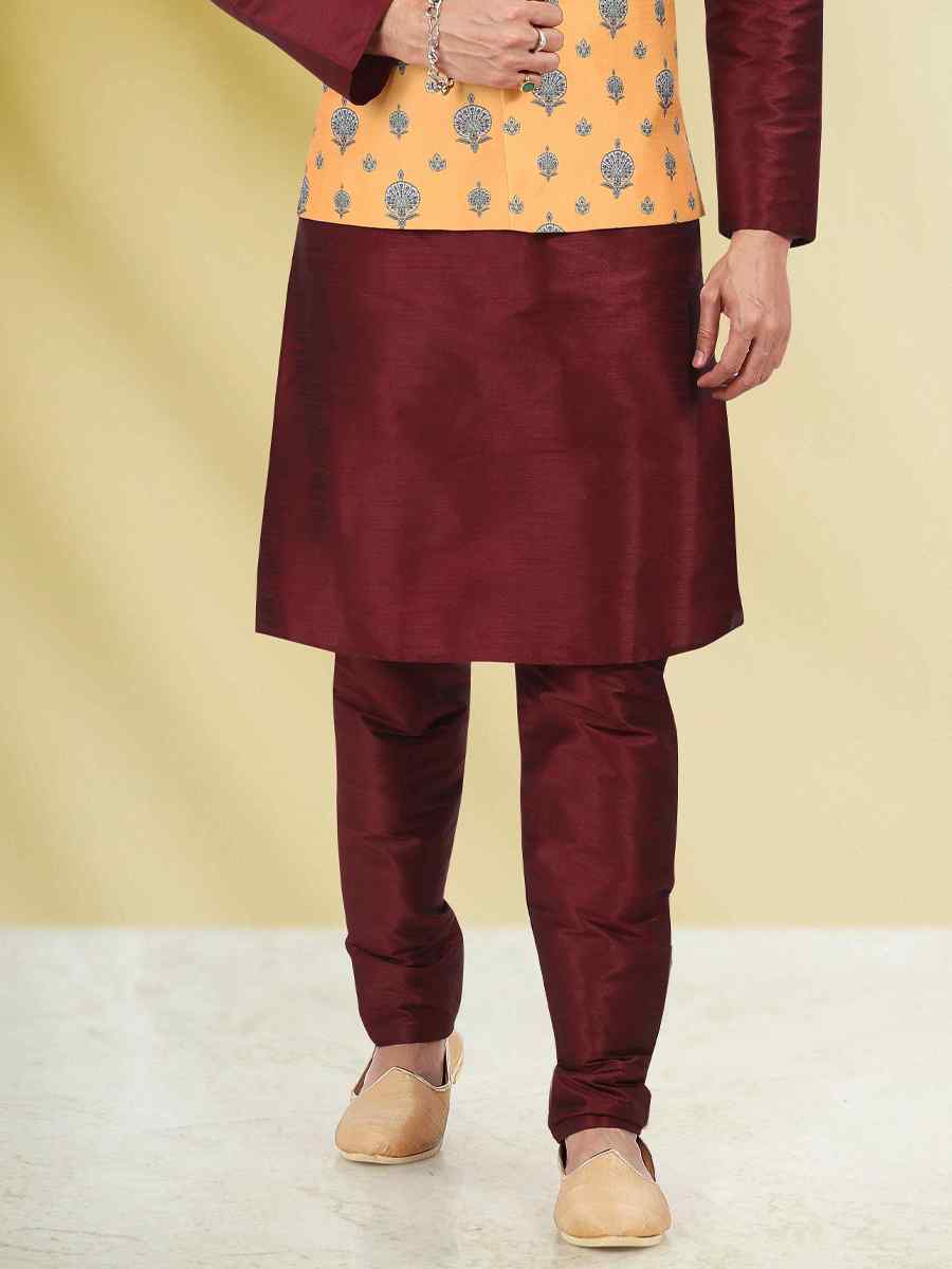 Wine Art Banarasi Silk Woven Festival Party Kurta
