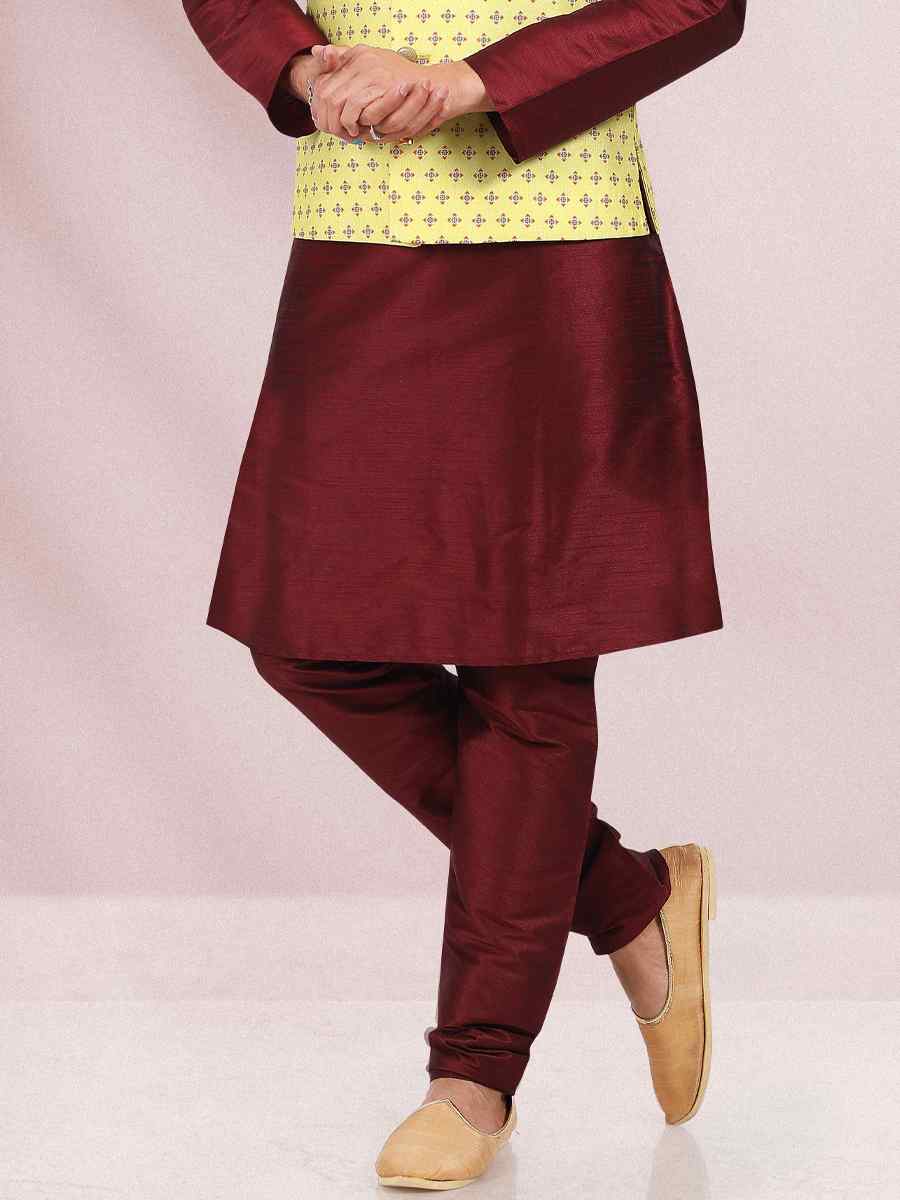 Wine Art Banarasi Silk Woven Festival Party Kurta