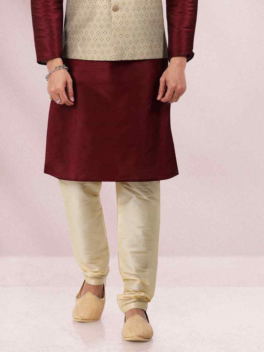 Wine Art Banarasi Silk Woven Festival Party Kurta