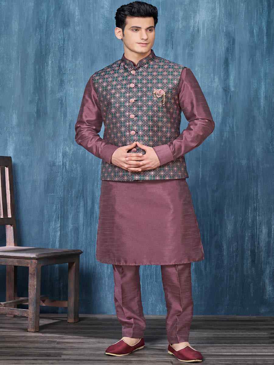 Wine Art Banarasi Silk Woven Festival Wedding Kurta