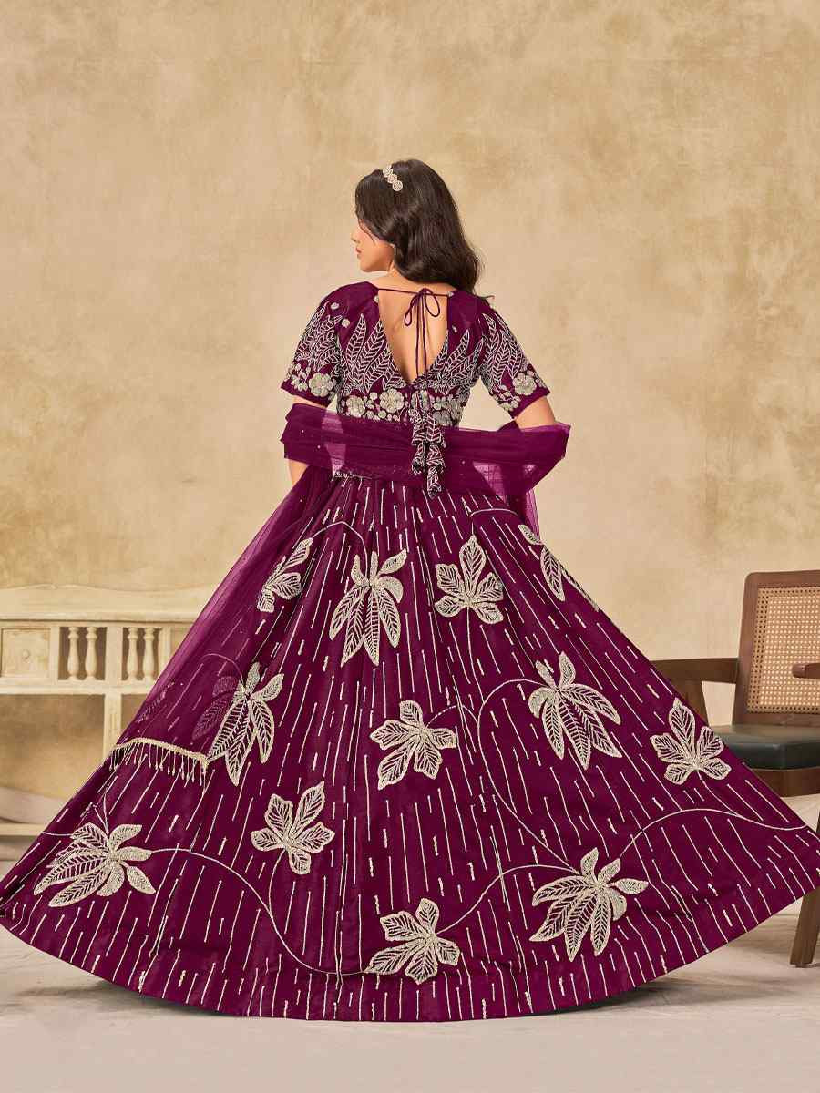 Wine Art Silk Embroidered Bridal Wedding Reception Festival Heavy Border Lehenga Choli