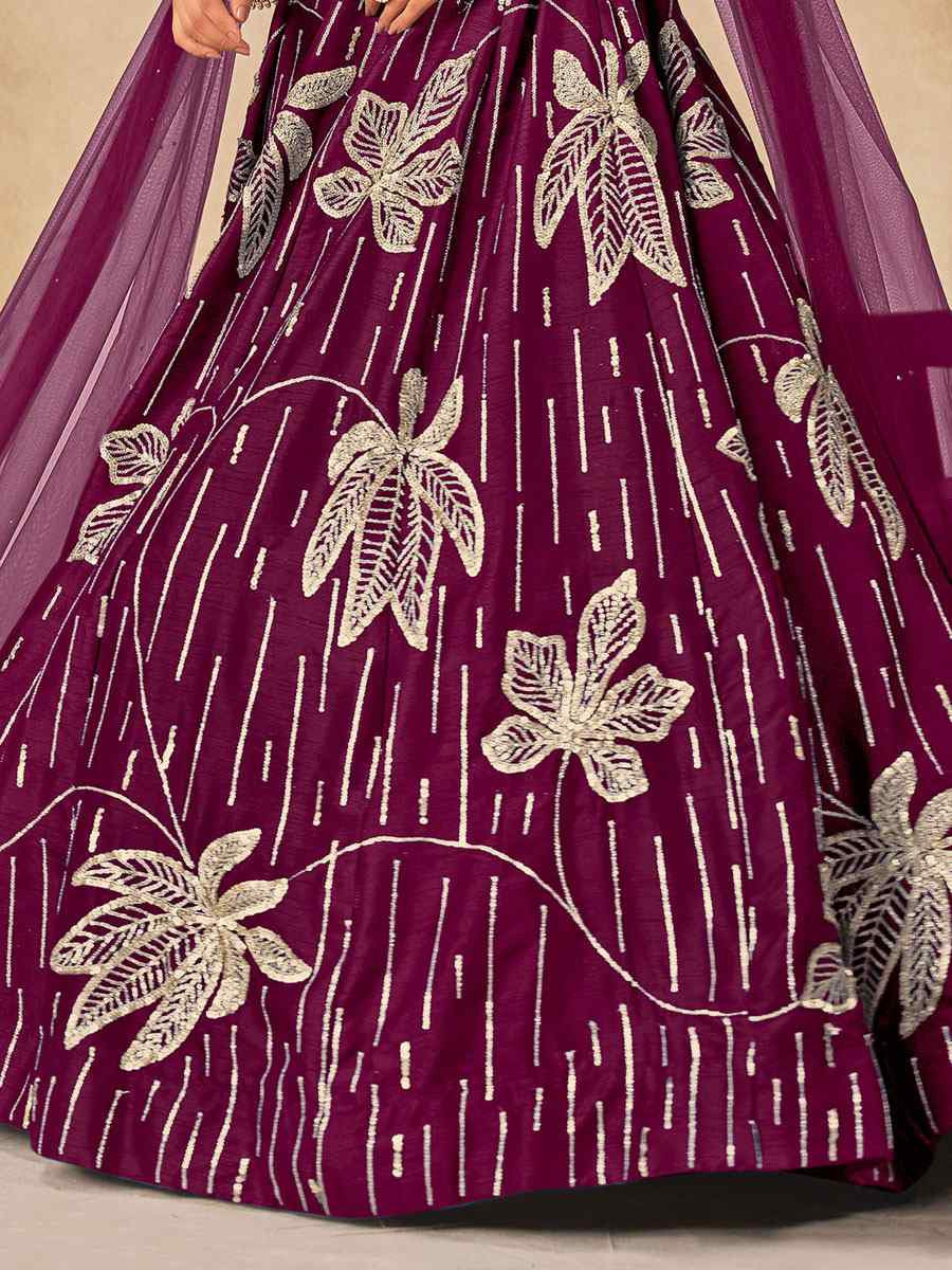 Wine Art Silk Embroidered Bridal Wedding Reception Festival Heavy Border Lehenga Choli
