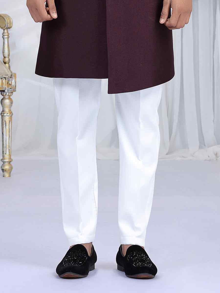 Wine Art Silk Embroidered Festival Wedding Mens Sherwani