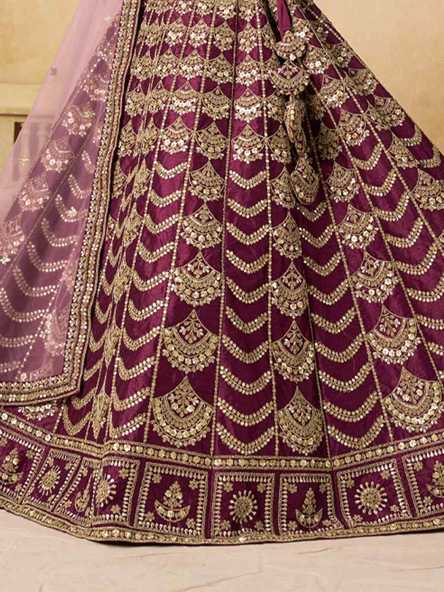 Wine Art Silk Embroidered Wedding Reception Festival Heavy Border Lehenga Choli