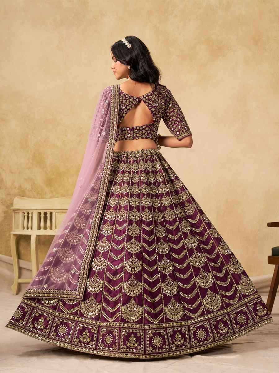Wine Art Silk Embroidered Wedding Reception Festival Heavy Border Lehenga Choli
