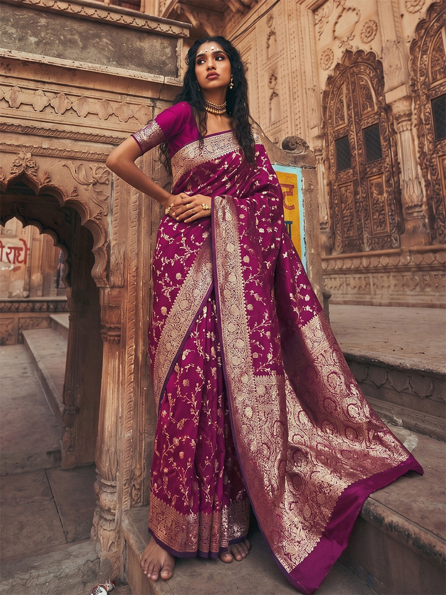 Wine Art Silk Jacquard Wedding Reception Party Festival Casual Heavy Border Sarees
