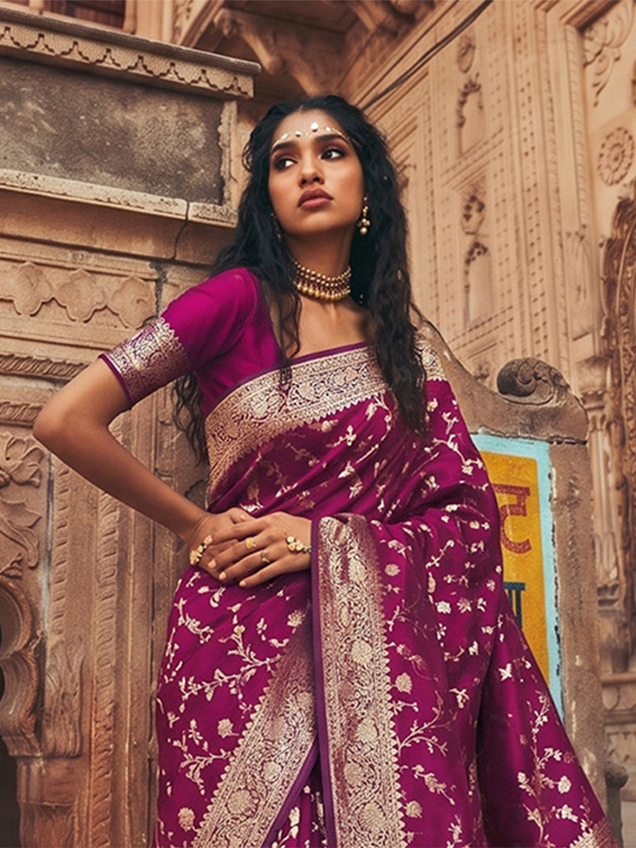 Wine Art Silk Jacquard Wedding Reception Party Festival Casual Heavy Border Sarees