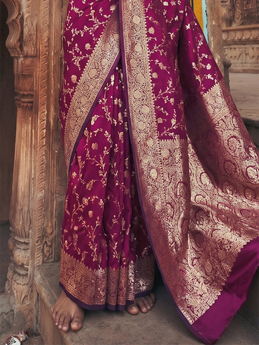 Wine Art Silk Jacquard Wedding Reception Party Festival Casual Heavy Border Sarees