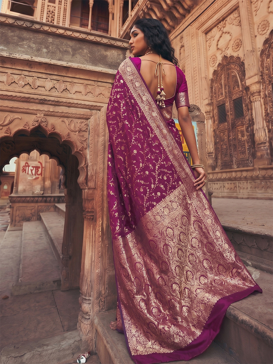 Wine Art Silk Jacquard Wedding Reception Party Festival Casual Heavy Border Sarees